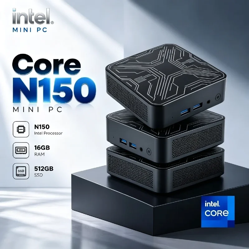 Intel Core N150 Low Power Home Office Mini Host, New Mini PC, 16GB RAM, Large SSD Storage, WiFi 6 Bluetooth 5.2, 4K HD Output