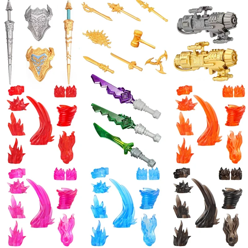 Moc Held Figuren Zubehör magische Ausrüstung Bausteine Zauber effekt Waffen Pfeil Hammer Schwert Mini Modell Ziegel Spielzeug Kind Geschenk