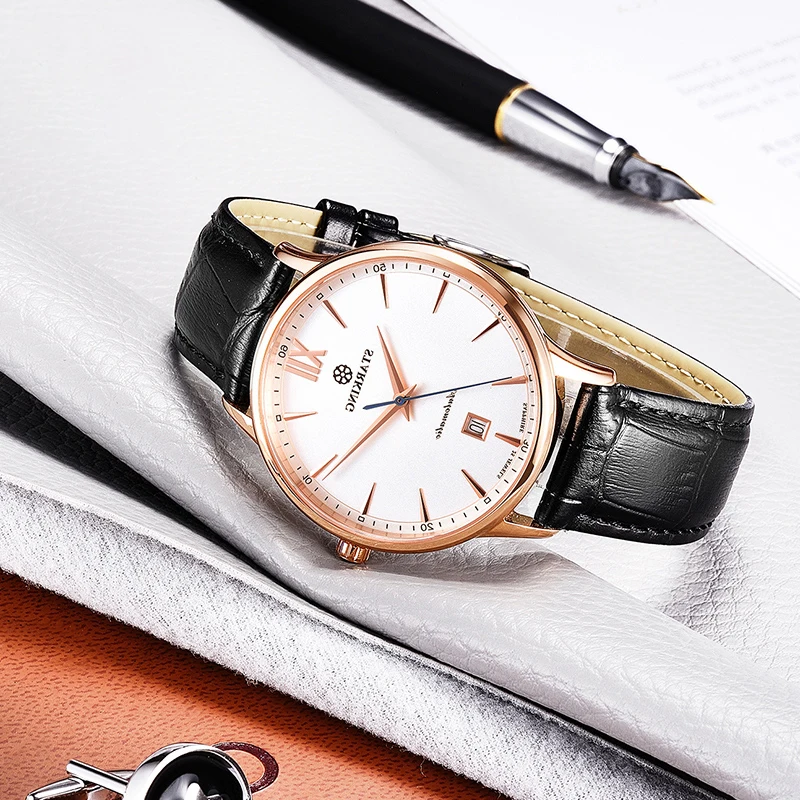

Men's Watch Simple Business Original Automatic Mechanical Calendar Watch Stainless Steel Leather 50M Waterproof Watch AM0239