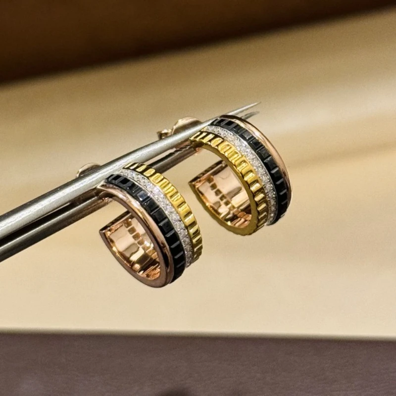 

Europe 925 Silver Rose Gold Black Ceramic Earrings Women Top Quality Luxury Fine Jewelry Trend