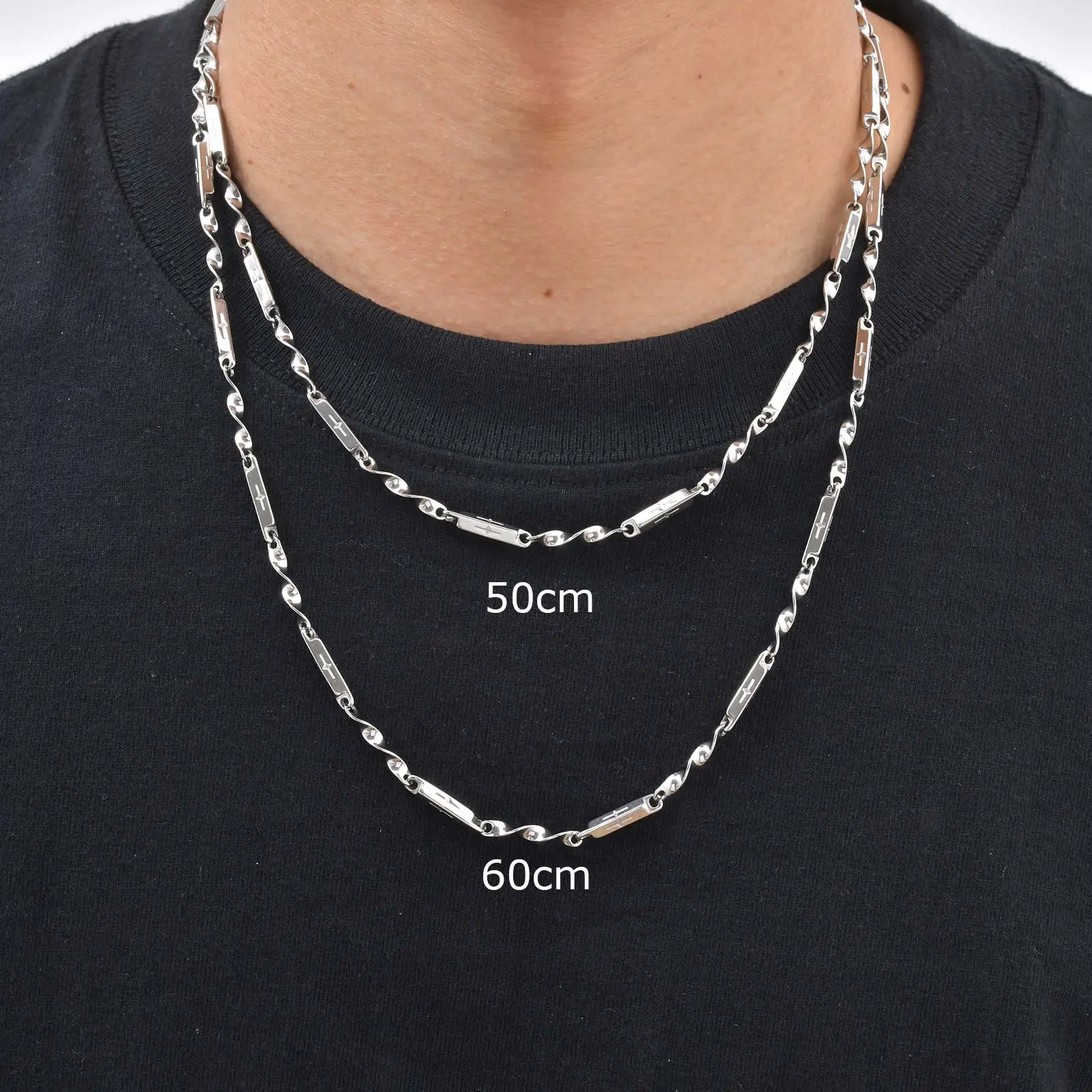 Fashion Minimalist Cross Pattern Mobius Bamboo Knot Chain Stainless Steel Necklace Punk Hip Hop Jewelry 45cm 50cm 55cm 60cm