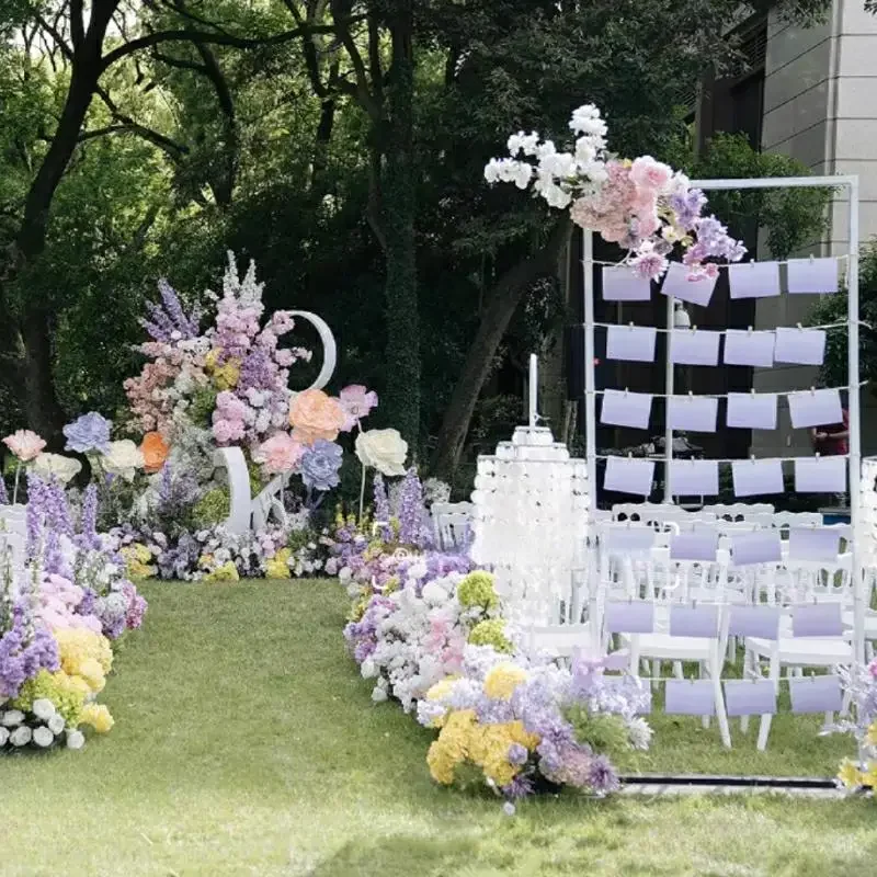 4PCS Wedding Props Iron Screen Rack Rectangular Frame Flower Arch Welcome Banner Stand Road Guide, Stage Backdrop Decoration