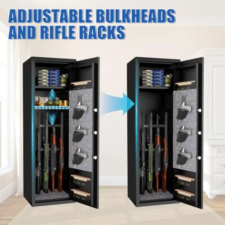 Gun Safe for 812 Rifles with Biometric Fingerprint Lock and 3Way Access Adjustable Rifle Racks HeavyDuty Steel Construction 57