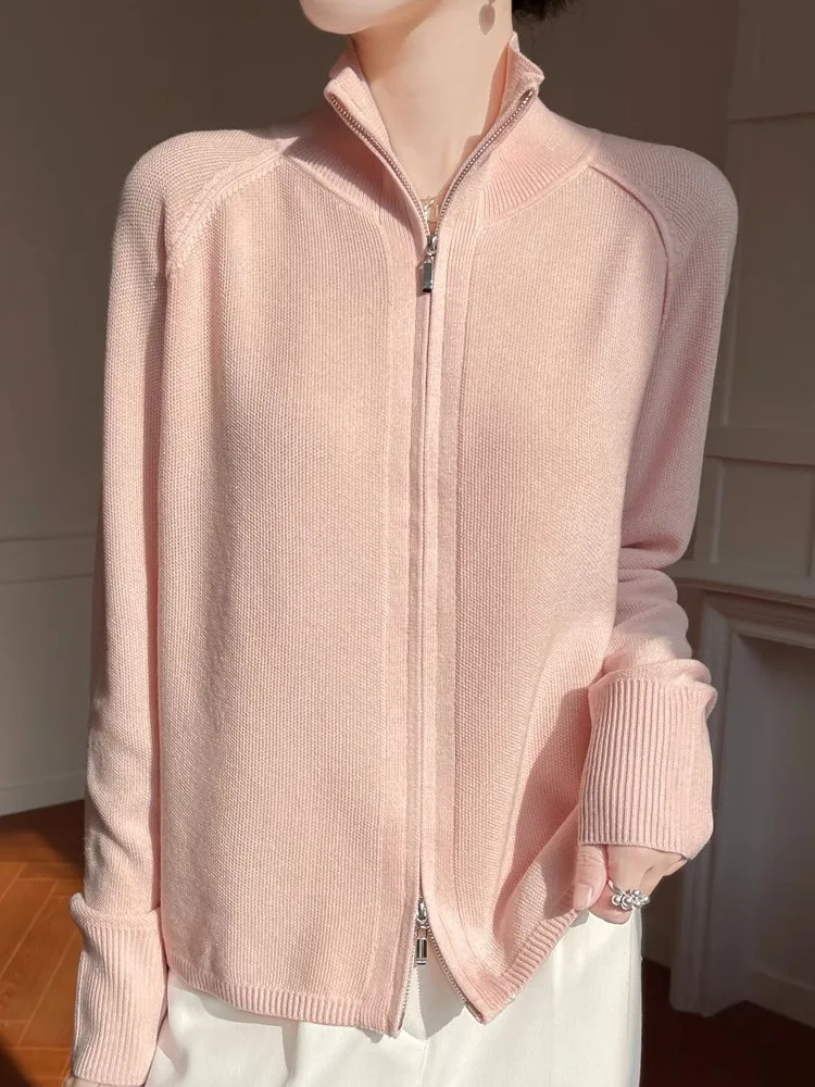 

Spring 2026 Women's Faion Knitted Wool Sweater Double Zipper Slim Fit Comfortable Knitwear Outerwear Trendy Long Sve Top