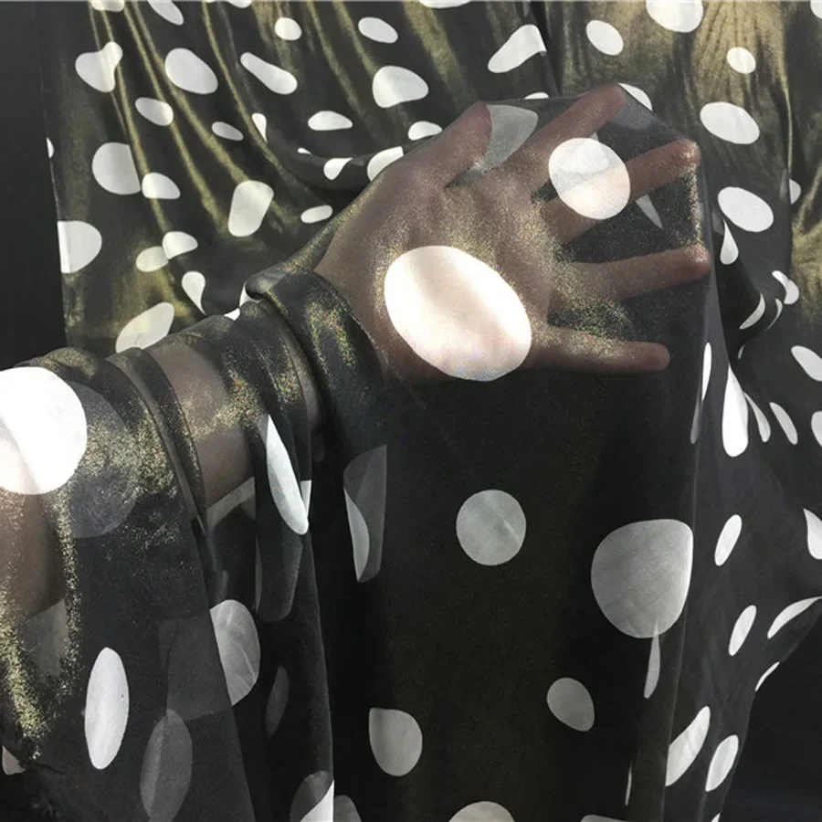 Big Dot 100% Silk Bronzing Chiffon Fabric Soft Bling Dress Scarf Material