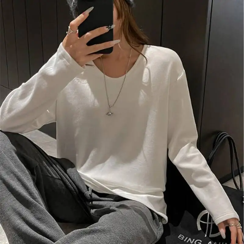 جديد بلون Veet قاع قميص المرأة الأساسية كل مباراة رشاقته طويلة الأكمام تي شيرت الخريف الشتاء بسيط تخفيف قاعدة تيز