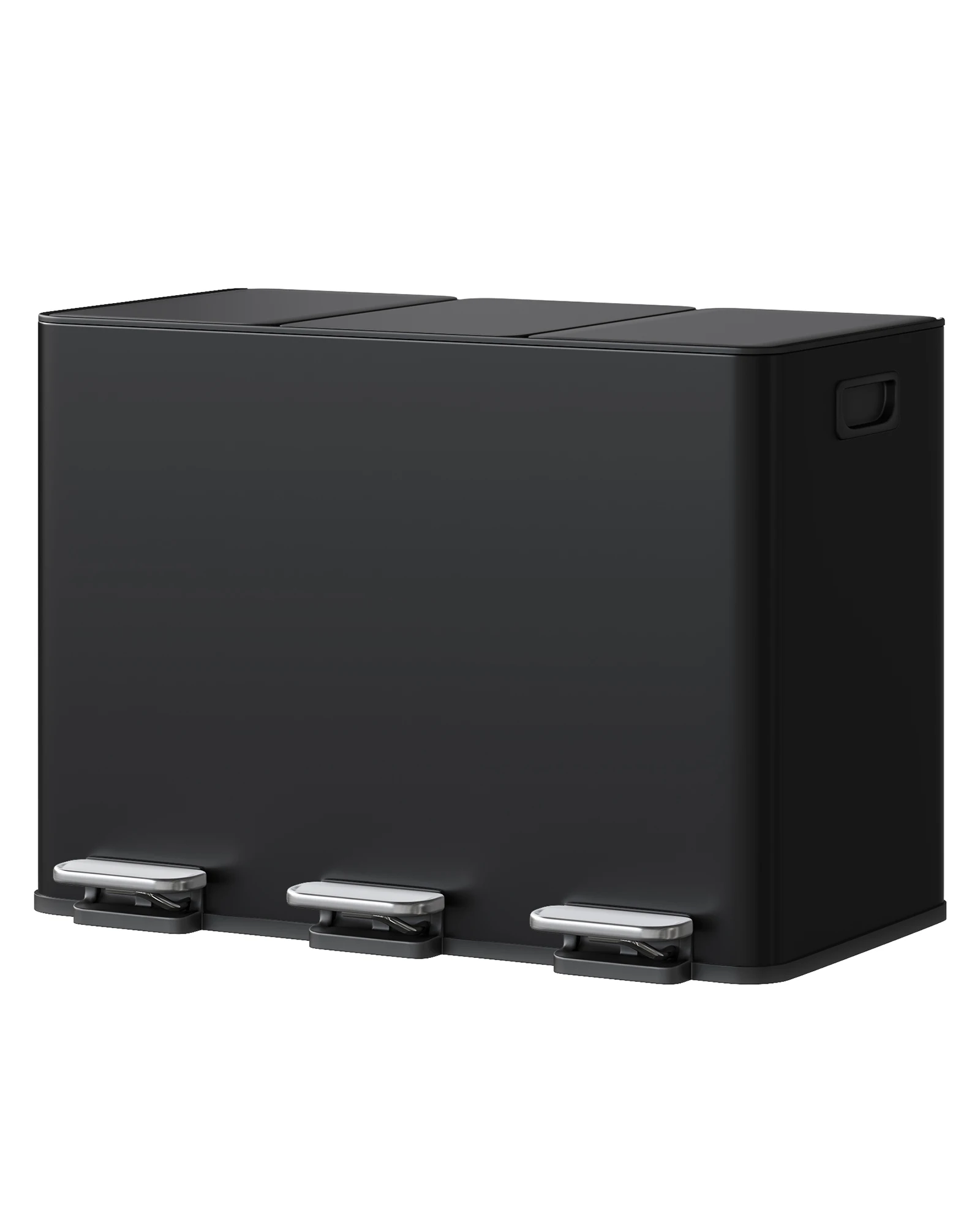Bidone da cucina in acciaio inossidabile da 45 litri con 3 scomparti, pedale, contenitore interno rimovibile, maniglia laterale e superficie resistente alle impronte digitali.
