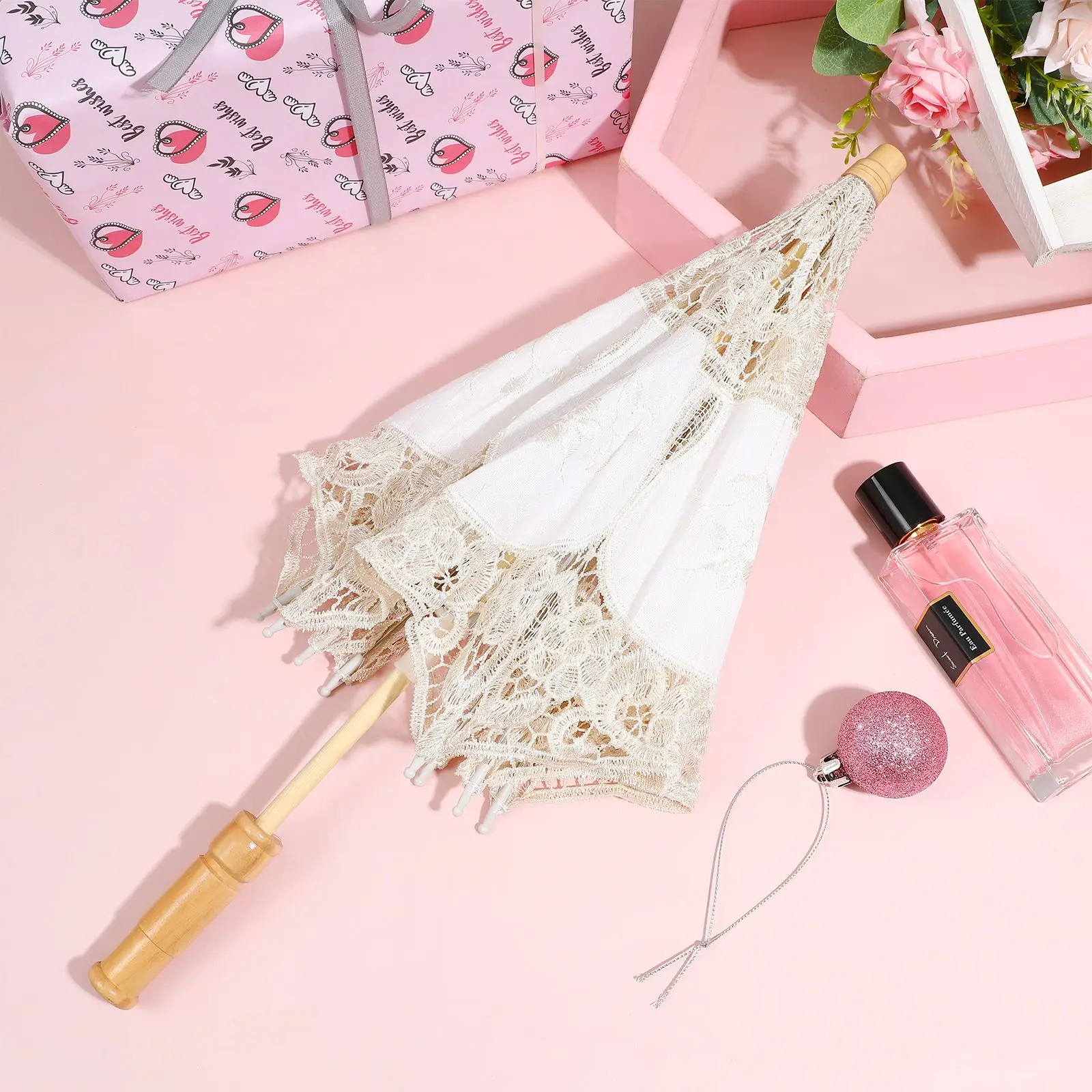 

Lace Umbrella Photography Prop Pastoral Bride Bride Umbrella Vintage White Embroidered Parasol Wedding Decoration