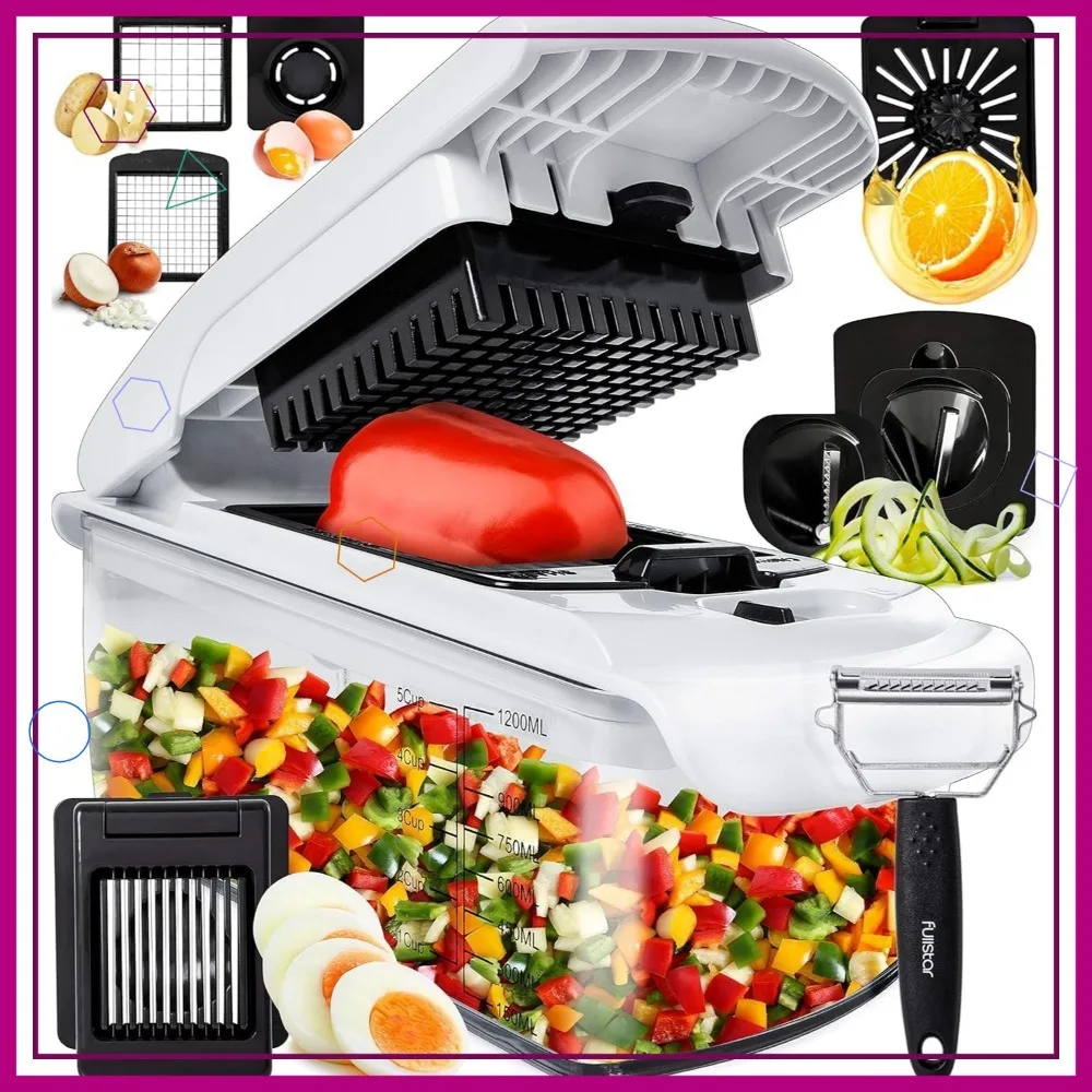 

9-in-1 Vegetable Chopper and Spiralizer with Container, White - Easy Meal Prep Kitchen Gadget