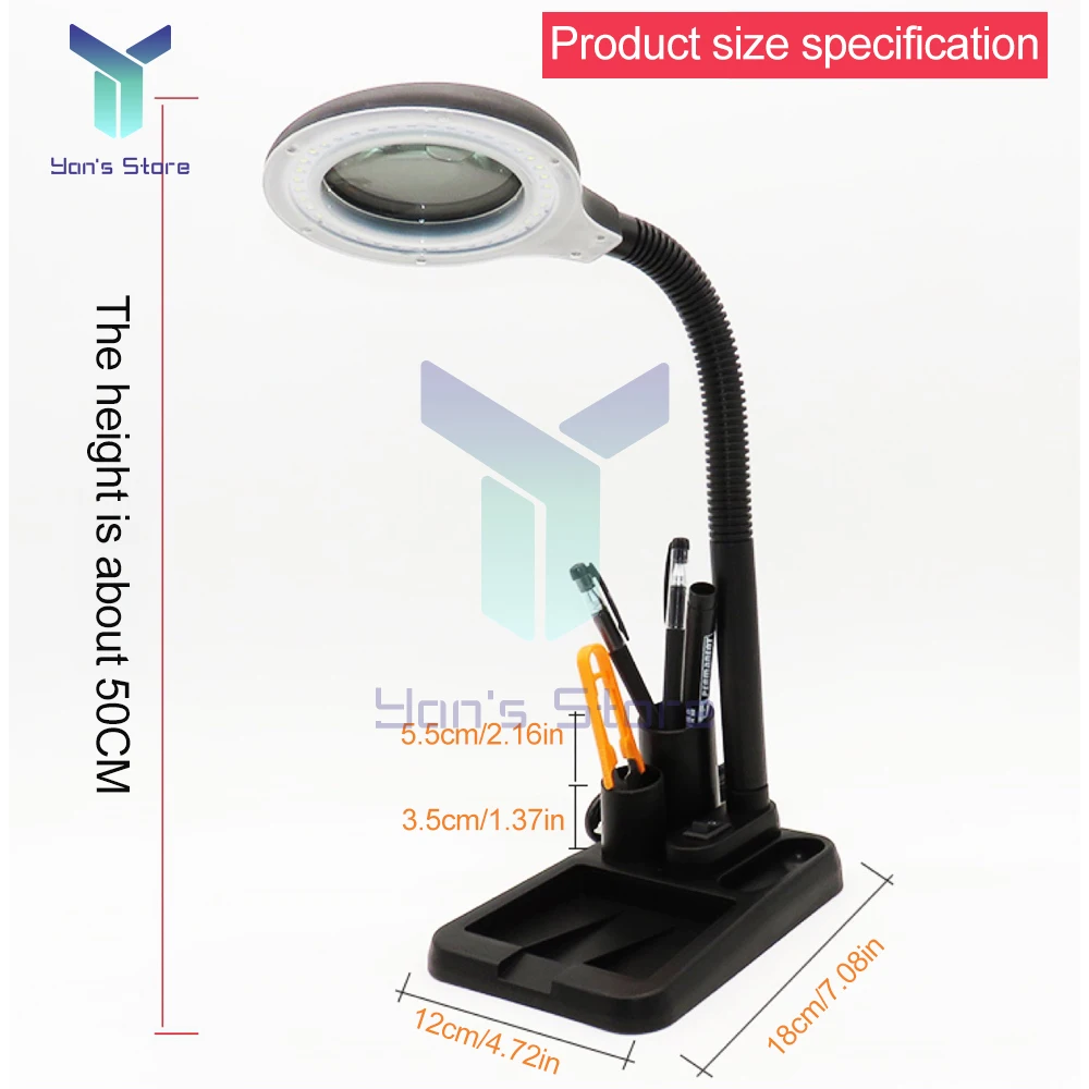 5/10X Gooseneck Design Magnifier With LED Light Soldering Desk Charging Assisted Amplification Maintenance Reading Table Lamp