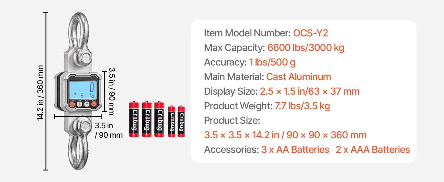 SucceBuy 3000kg/10000kg Digital Crane Scale with LCD & 3 Unit Switch Remote Control Industrial Hanging Scale for Garage Factory