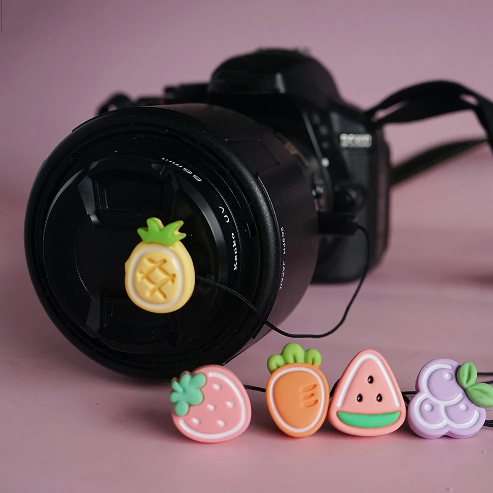 Cute Fruit Lens Cap Keeper Leash Strap Anti-Lost for Canon Nikon Sony Fujifilm Panasonic Universal Camera Protector Accessories