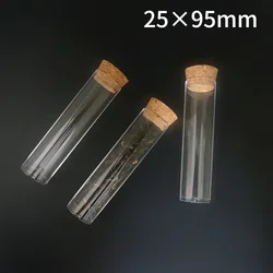 Tubos de ensayo de plástico de fondo plano para laboratorio, tubo de embalaje de taza de muestra con tapón de corcho, 25x95mm, 12 unids/lote por paquete