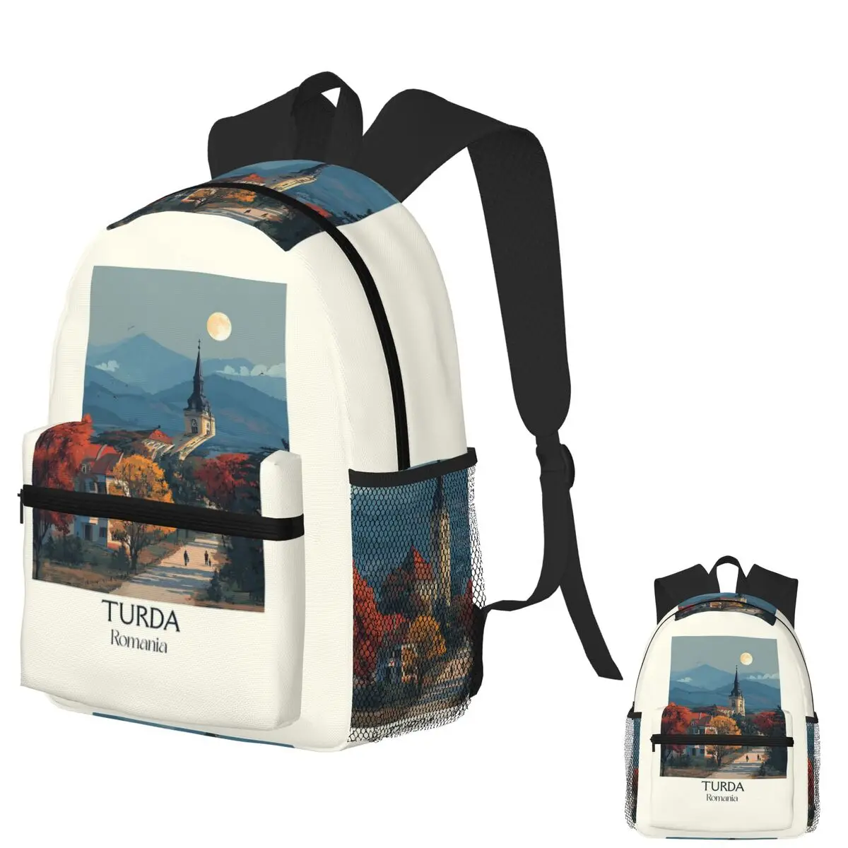 

Turda Romania Poster Transylvania Town And Salt Mine Gateway Art Backpack School Bag Hiking Travel Daypack Bookbag Shoulder Bags