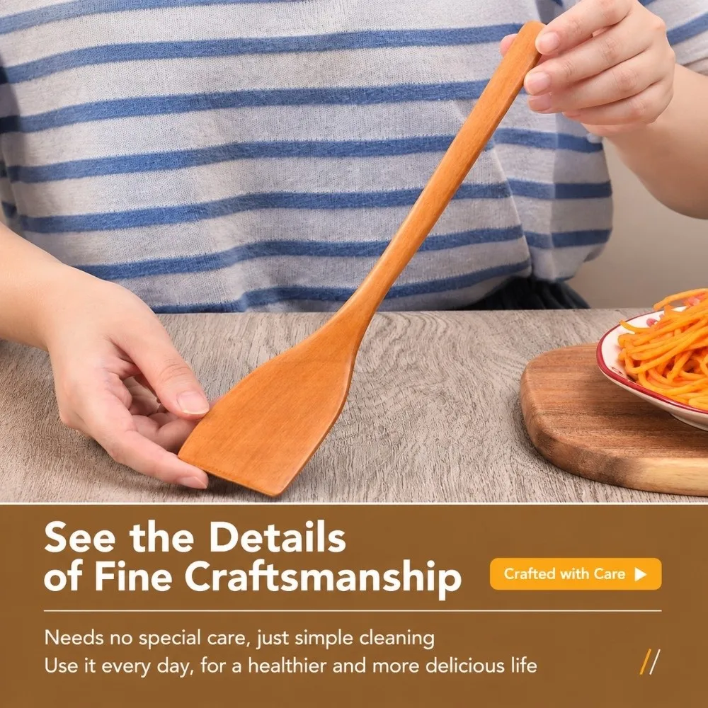 Portable Mini Wooden Spatula Long Handle Smooth Surface Grilling Spatula Solid Build Kitchen Cooking Tool Barbecue Grill