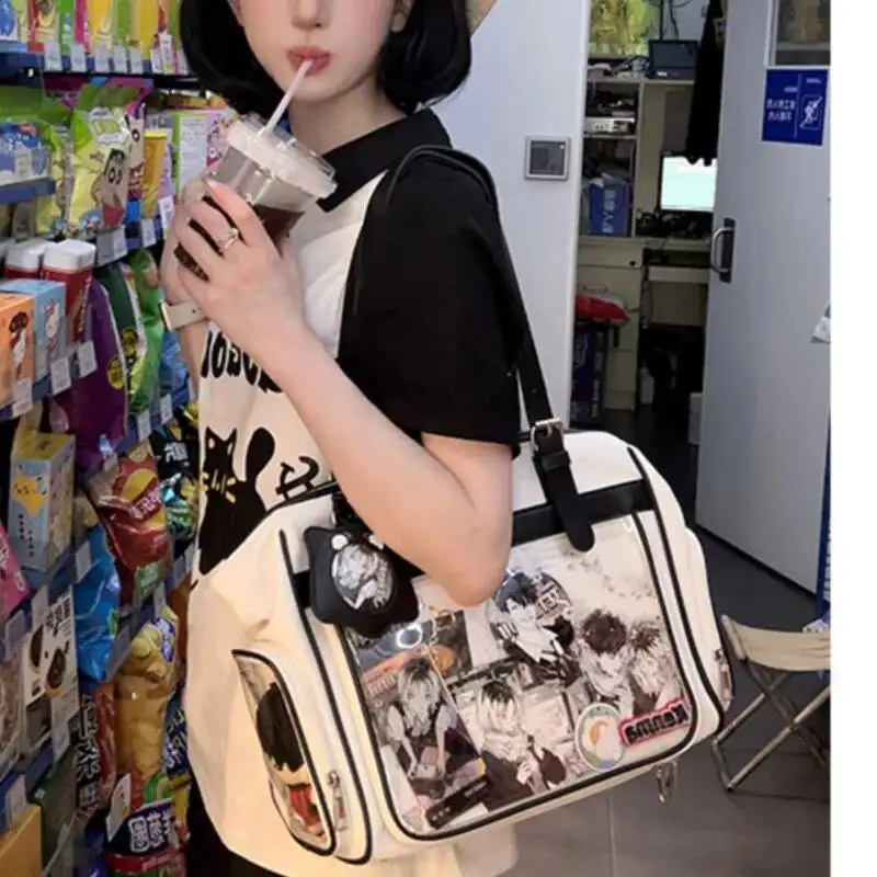 Bloom Japanese Beige Ita Bag Handbag Women Haruku Aesthetic Transparent Itabag Ladies Large Capacity Shoulder Bags 2024 New