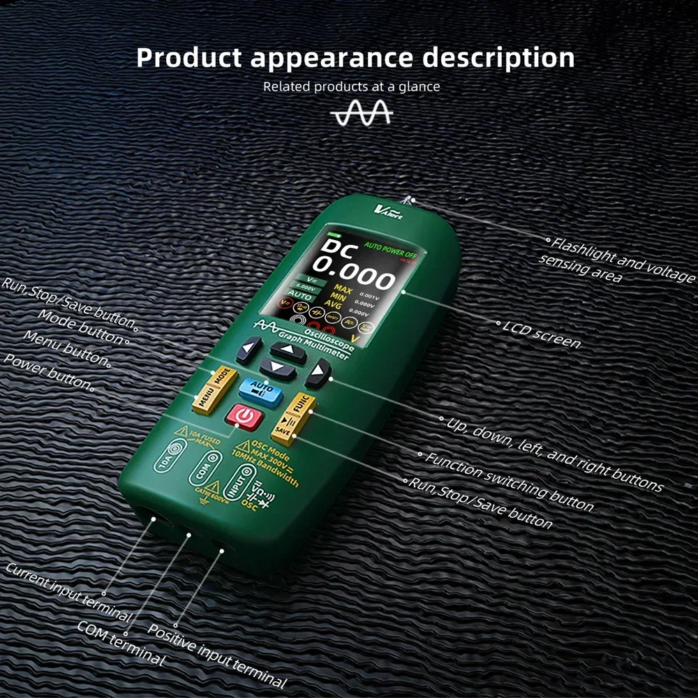 Handheld Oscilloscope Multimeter Professional Digital Multimeter DC AC Electrician Current Capacitance Ohm Diode T