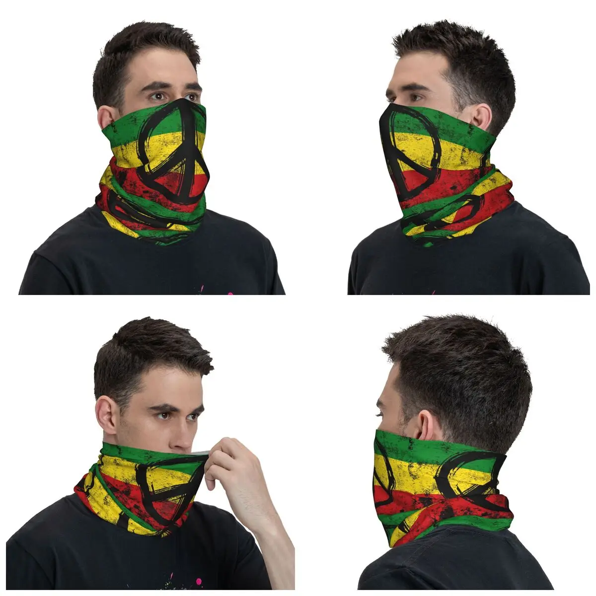 Custom Rasta Flag With Peace Symbol Bandana Neck Gaiter for Ski Running Men Women Wrap Scarf Reggae Headband Warmer