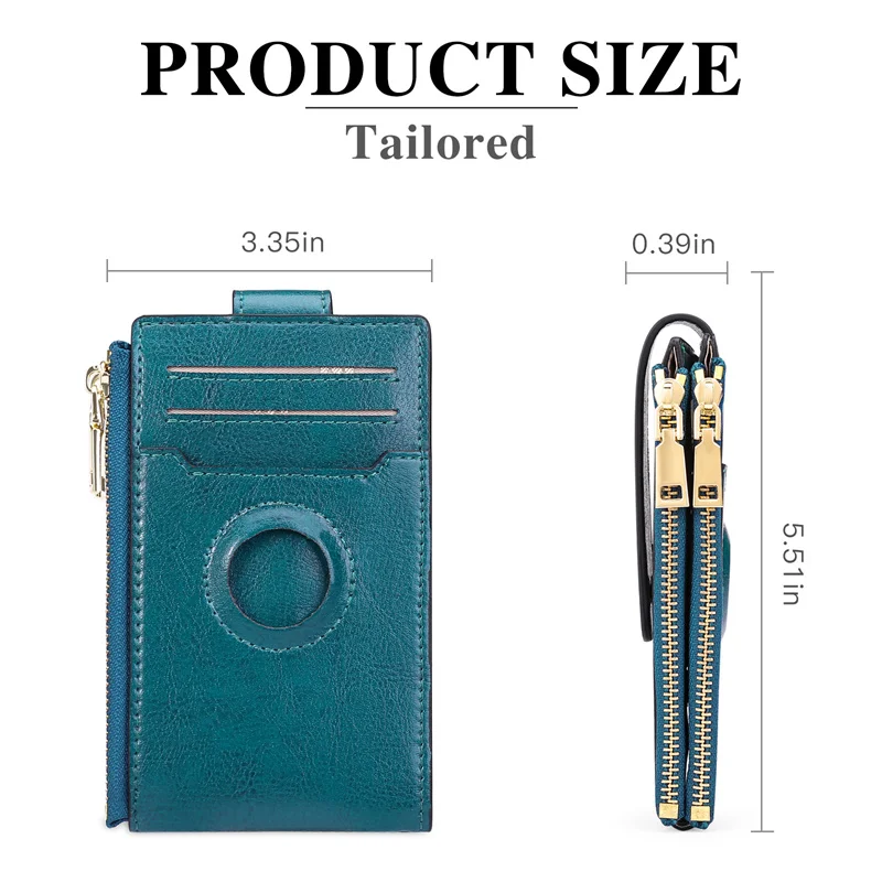 Tarjetero de cuero personalizado para hombre y mujer, cartera Vintage con cremallera, RFID, Apple Airtag Tracker, monedero de dos capas de cuero de vaca