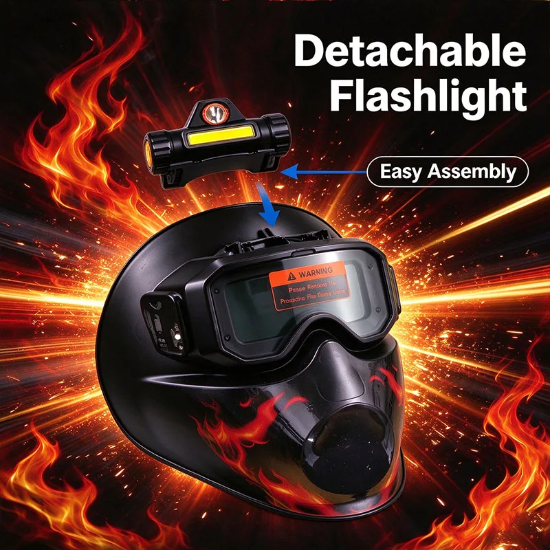 Professional Welding Helmet True Color Auto Darkening, Built-in Headlight & 4 High Sensitivity Sensors, DIN 4/5-9/9-13 Dual Use