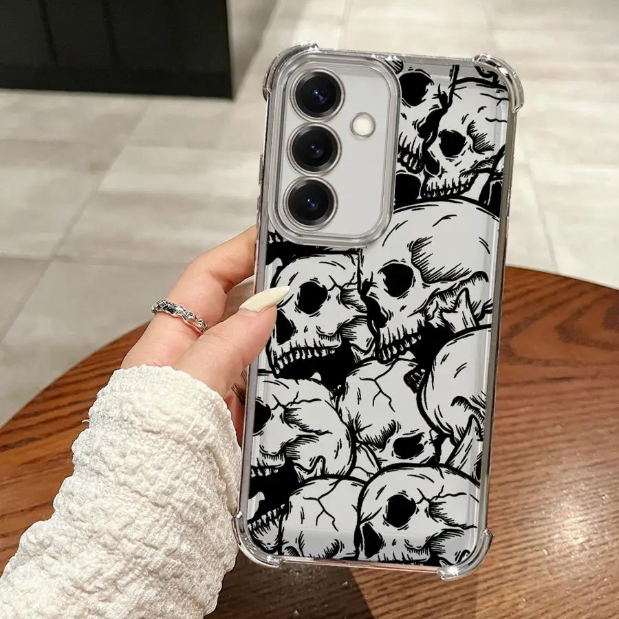 واضح غطاء القضية لسامسونج غالاكسي A21s A24 A52 A16 A17 A15 A13 A26 A25 A33 A35 A36 الرعب موضة الجمجمة الفن