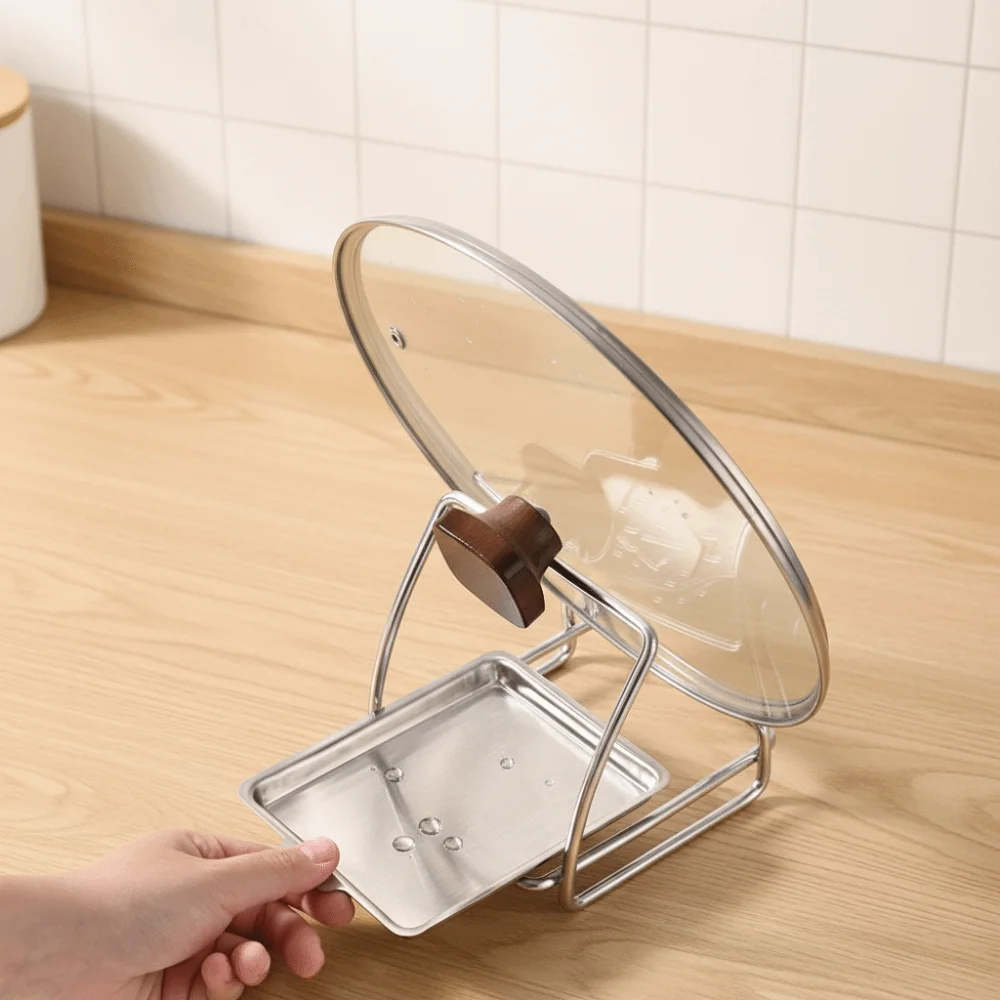 

Stainless Steel Pot Lid Rack Sturdy Modern Spoon Rest Shelf Rust Proof Non-Tipping Pan Cover Holder Pot Lid Storage