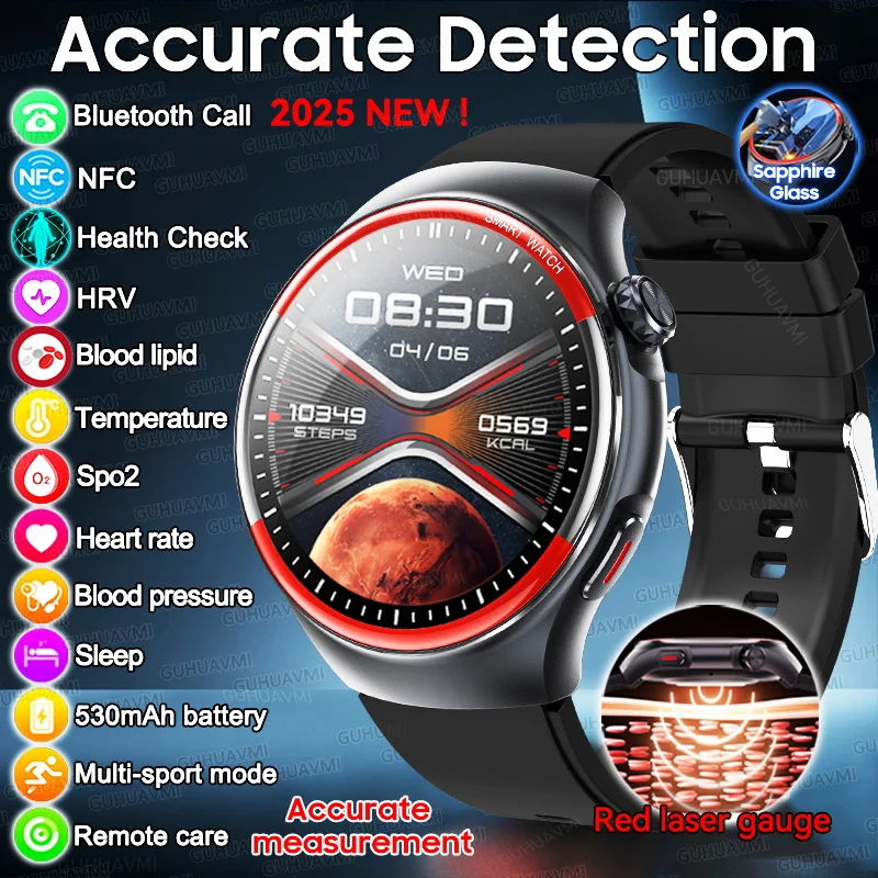 

2025Новые умные часы с диагностикой здоровья HRV + NFC, точные липиды для измерения артериального давления, пульсометр, Bluetooth-вызов, спортивные умные часы для мужчин и женщин