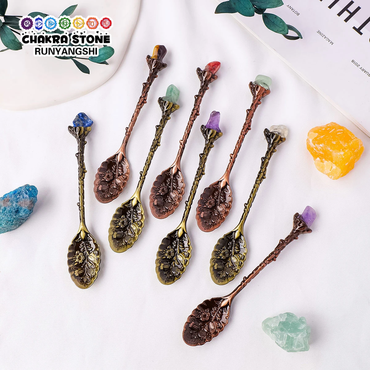 Natural Crystal Tumbled Stone Spoon Magic Energy Divination Halloween Spirit Souvenir Gift Home Decor Christmas Graduation Gift