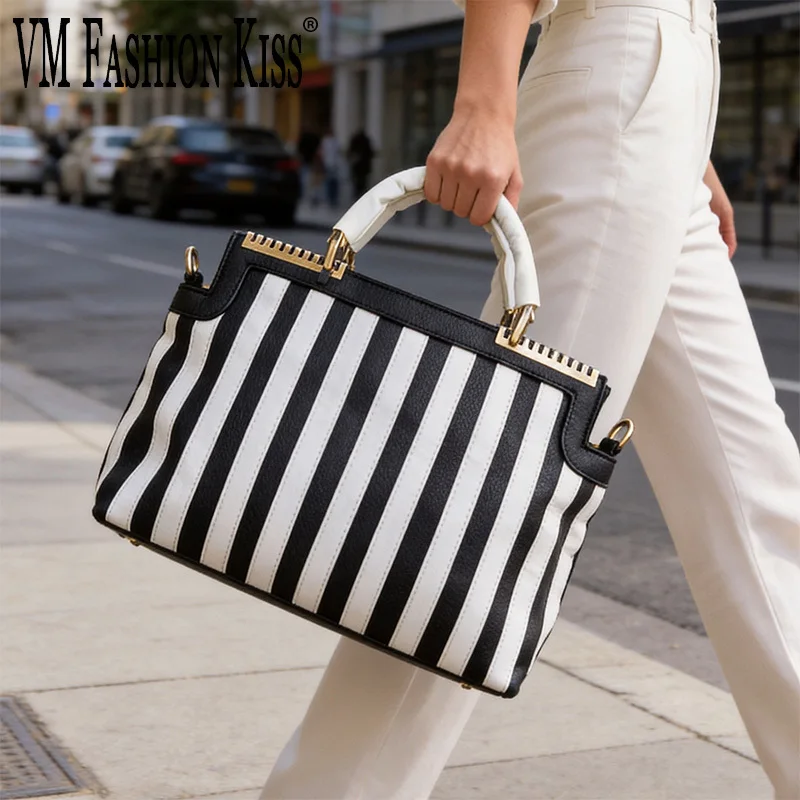 

Women's Handbag Black And White Piano Stripe Design Large Capacity Shoulder Crossbody Bag Women's Bag Fashionable And Versatile