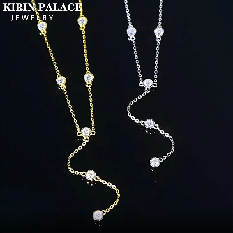 Collares Mujer 3mm 0.1ct Moissanite Necklace 925 Sterling Silver Y-shaped Pendant Necklaces For Women Unique Jewelry Gift