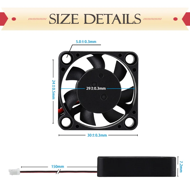 2PCS Gdstime 3007 30mm x 30mm x 7mm 3cm Axial Fan Cooler DC 5V 12V 2Pin Dupont Mini Brushless Case Cooler Cooling Fan