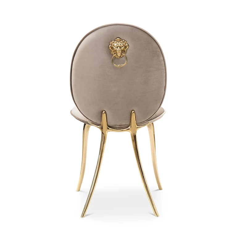 Italian Luxury Palace Designer Dining Chair Modern Light Luxury Frosted Fabric Pure Copper Leather Accent For Hotels Villas