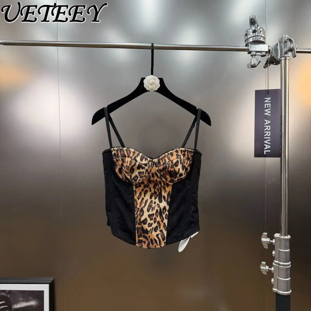 

Autumn Winter French Niche Design Fashion Leopard Print Camisole Versatile Slim Fit Slimming Hot Girl Outerwear Crop Top