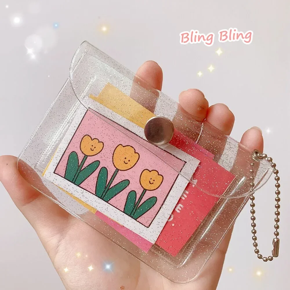 Portatarjetas de PVC Kawaii Bling, funda protectora para tarjetas de crédito, identificación bancaria, autobús, bolsa de almacenamiento de tarjetas, papelería coreana