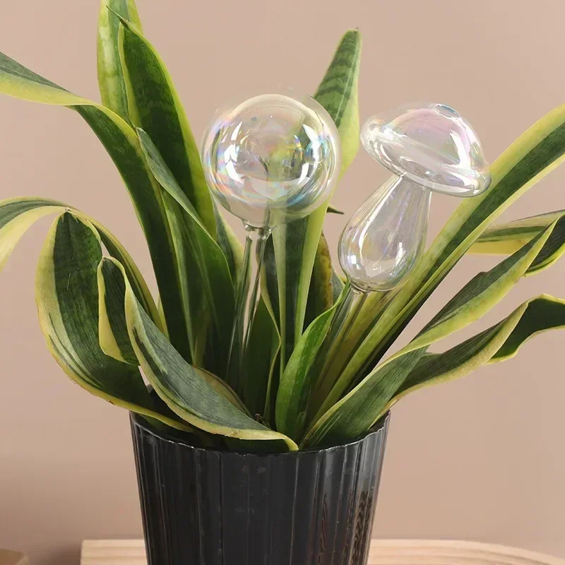 plastic mushroom ball self watering planter, rainbow gradient automatic watering device, for indoor plant laser garden tool
