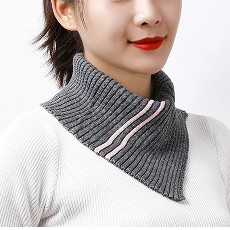 Cashmere Knitted Triangle Ring Scarf Women Autumn Winter Wool Neck Warmer Korea Fashion Neckerchief Stripe Soft Fake Collar