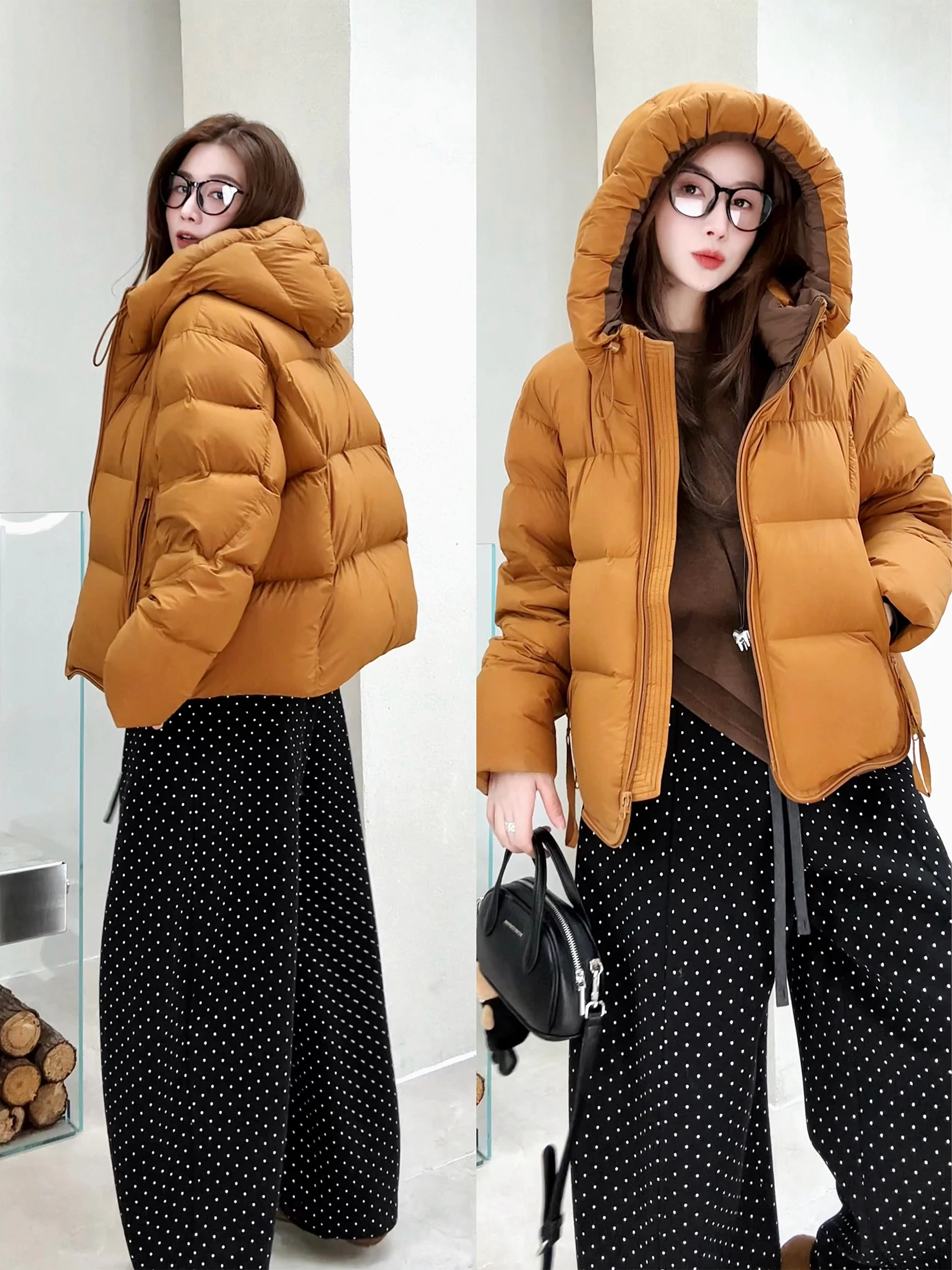 

Warm White Du down Bread Sle Jaet Loose Fit Korean Sle ort Coat Zipper Closure Long Sve Daily Wear Cloud Doughnut
