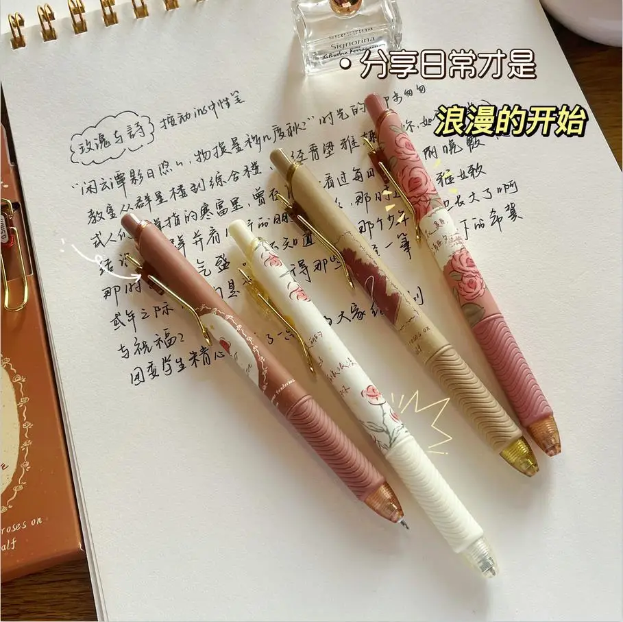 4 pcs/set Rose And Poetry Mechanical Gel Ink Pens School Office Writing Supplies Gift Stationery Prize Prizes Art Deco