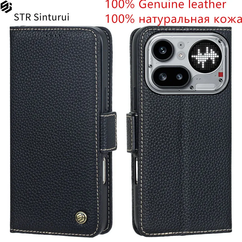 

STR 100% Genuine leather lychee grain card Slot Wallet Cover For Nothing Phone (4a) Pro A069P A069 Flip shockproof phone Case