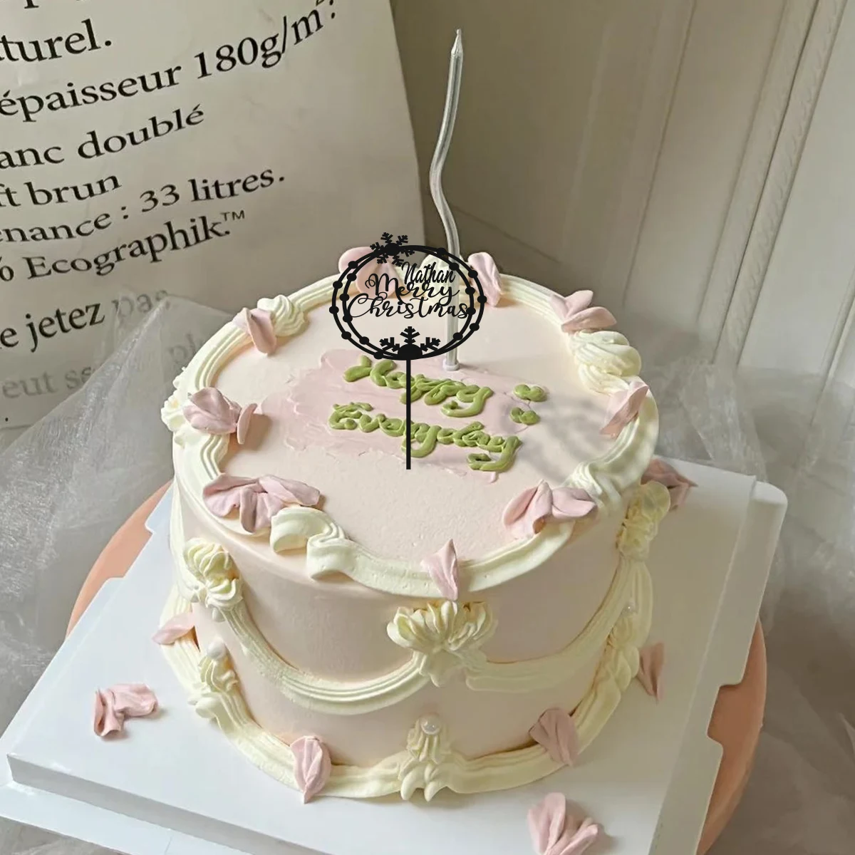 1PC Cool Christmas blessings surrounded by ice and snow Customized Name Cake Sign Cake Ornaments Unique Birthday Party Décor
