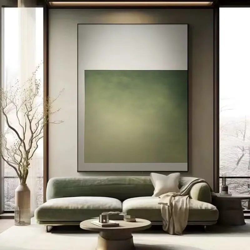 Nordic Modern Green Abstract Pure Hand Drawn Oil Painting, 3D Texture Hanging Painting, Simplicity, Living Room, Corridor Mural