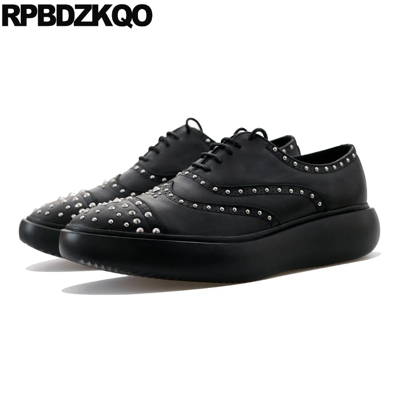 Flats Studded Cow Leather Small Size Leisure Metal Stud Thick Sole Rivet Oxfords Plus 46 Men Shoes Dress Lace Up Flatforms 12