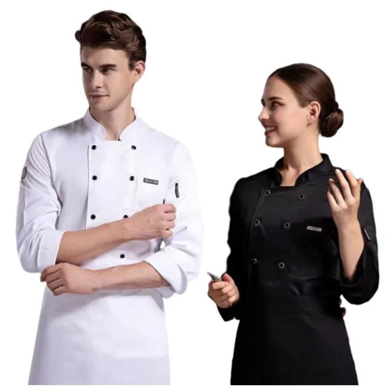 Unisex Chef Coat แขนสั้น Chef Jacket สําหรับผู้ชายผู้หญิงสีดําสีขาวชุดร้านอาหารห้องครัวทําอาหารเสื้อผ้าทํางาน