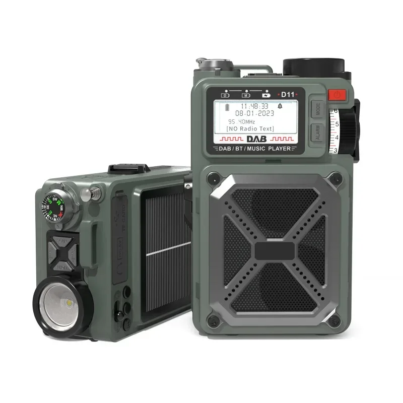 Générateur radio DAB portable à manivelle, radio d'urgence solaire, haut-parleur Bluetooth, style militaire, extérieur, nouveau, 2024