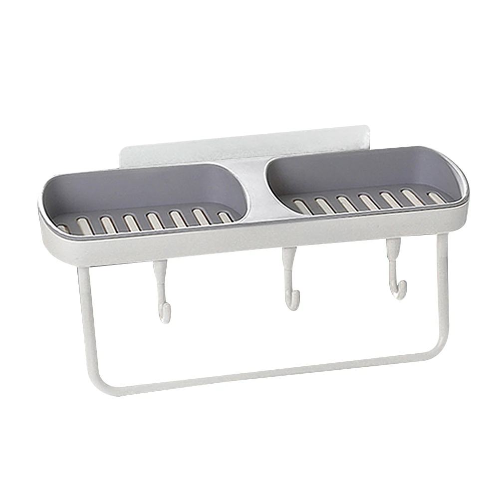 

Double Siamese Wall Mounted Soap Box Grey Punch Free Drain Soap Rack Holder Hook Bathroom Shower Towel Bath Ball Steel Wool