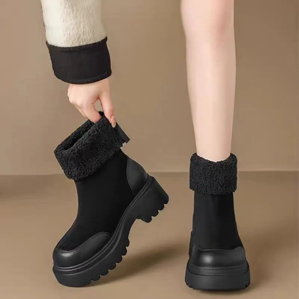 Snow boots for women,2024 autumn and winter new style,with plush, thick heel, cotton boots, thick sole, small height,short boots image 3