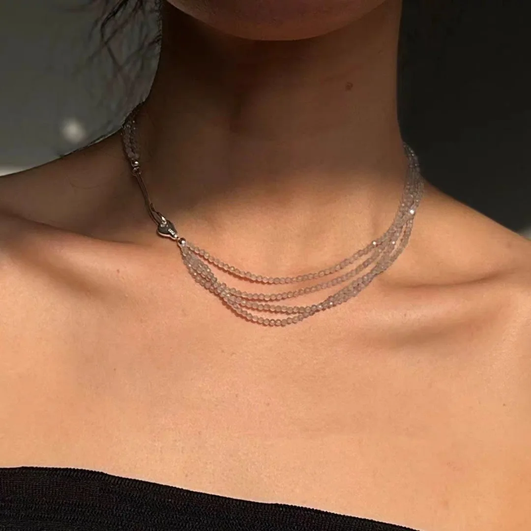 

2026 new fashion necklace, light luxury brand vintage grey multi-layer small bead clavicle chain fashion party gift