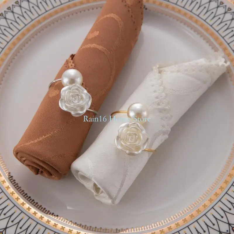 Elegant Pearls Embellished Napkin Rings for Romantics Table Arrangements Decors 02DB