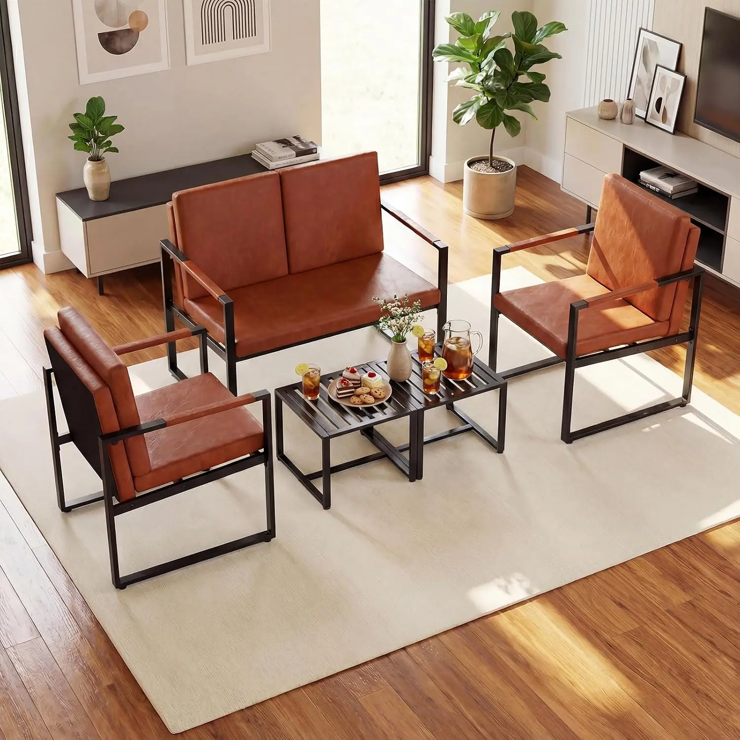 Loveseat Sofa 2-Seater Metal Frame Removable Cushions Spacious Seat Armrests Living Room Bedroom Office, Customized