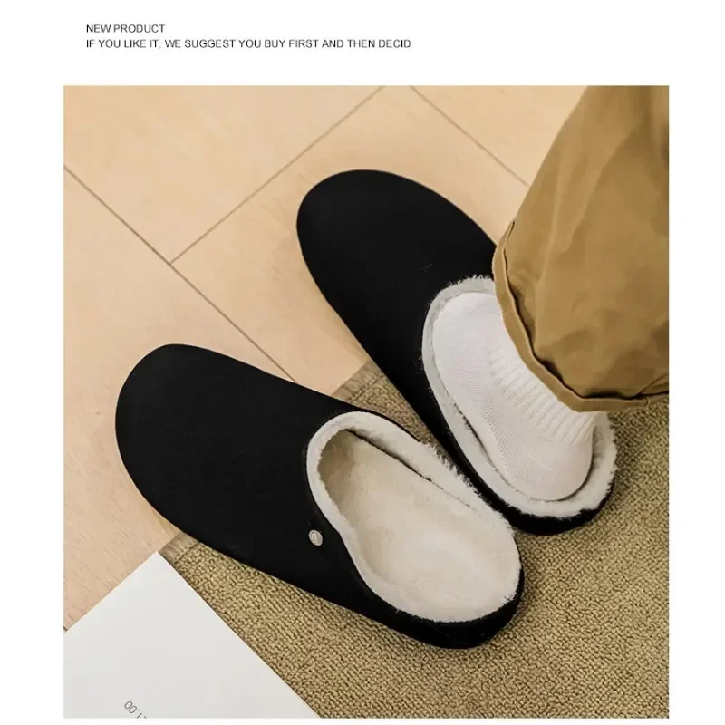 

Winter Men's Half Shoes with Fur Warm Cotton Slippers Non-slip Indoor Home Shoes Comfort Casual Shoes Women Slip-on Lazy Shoes